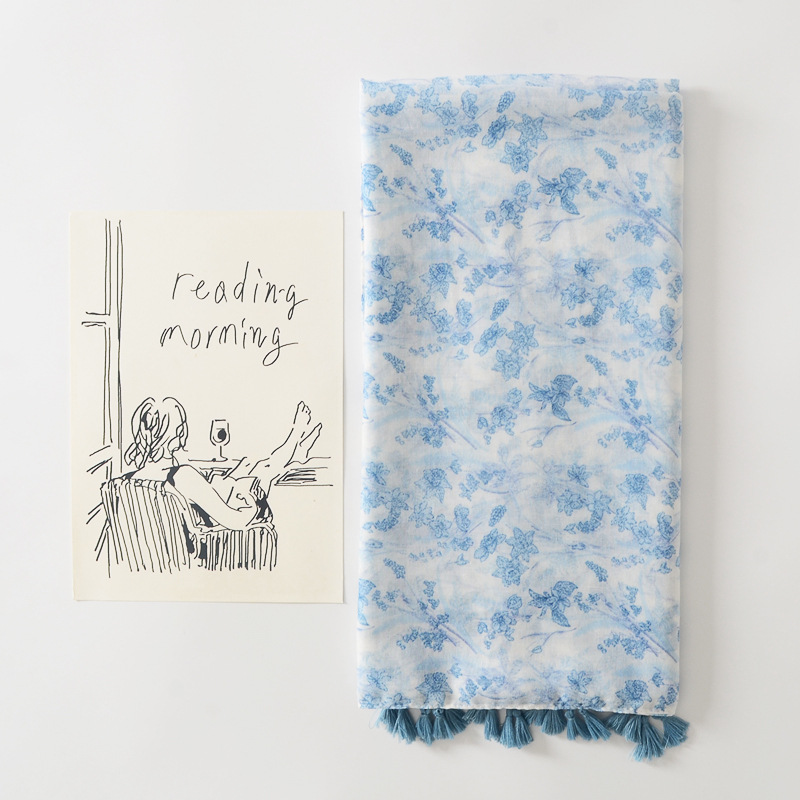 2024 nuevo estilo japonés fresco impreso bufanda de seda hilo de seda simple todo-fósforo bufanda de algodón y lino sensación Toalla de playa para las mujeres