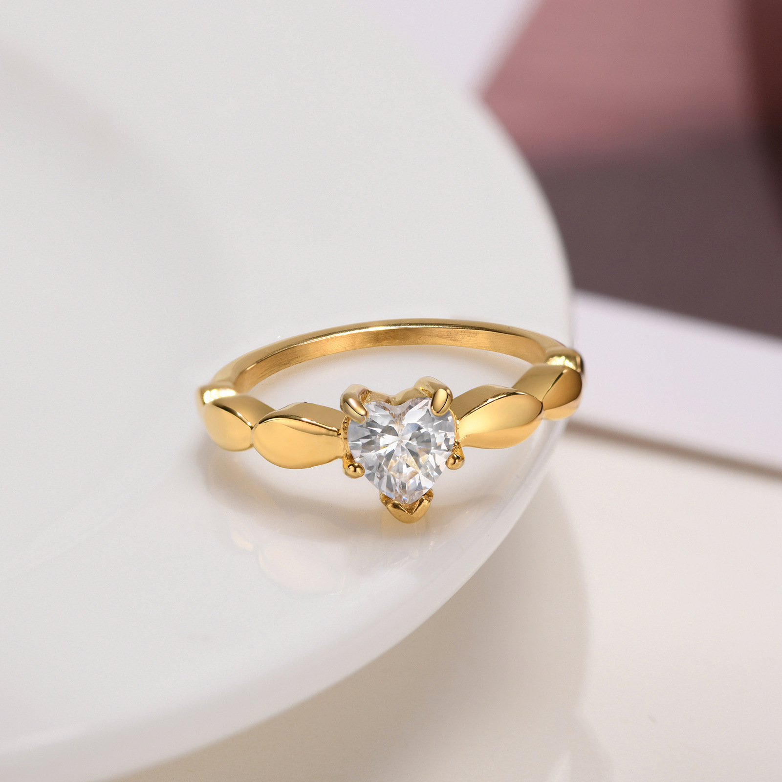 Simple Style Heart Shape Stainless Steel Rings Inlay Zircon Stainless Steel Rings display picture 25