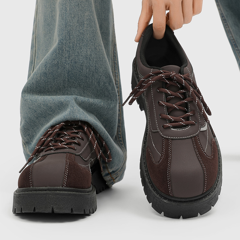 British Style Retro Derby Shoes for Men, Height-Increasing Patchwork Casual Leather Shoes, High-End Punk Fashion Thick-Soled Chunky Shoes Trendy