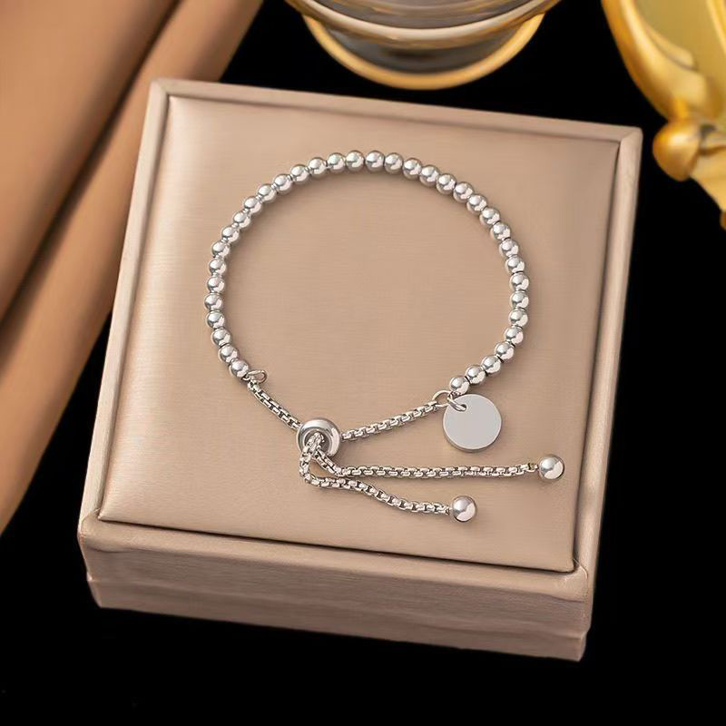 Cross-Border New Style Party Wear Blank Tag Bead Bracelet Simple Fashion Personalized Pull-Out Bracelet for Women in Stock