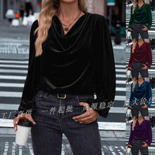 秋冬跨境女装亚马逊wish欧美韩国绒堆堆领女士气质感长袖上衣女