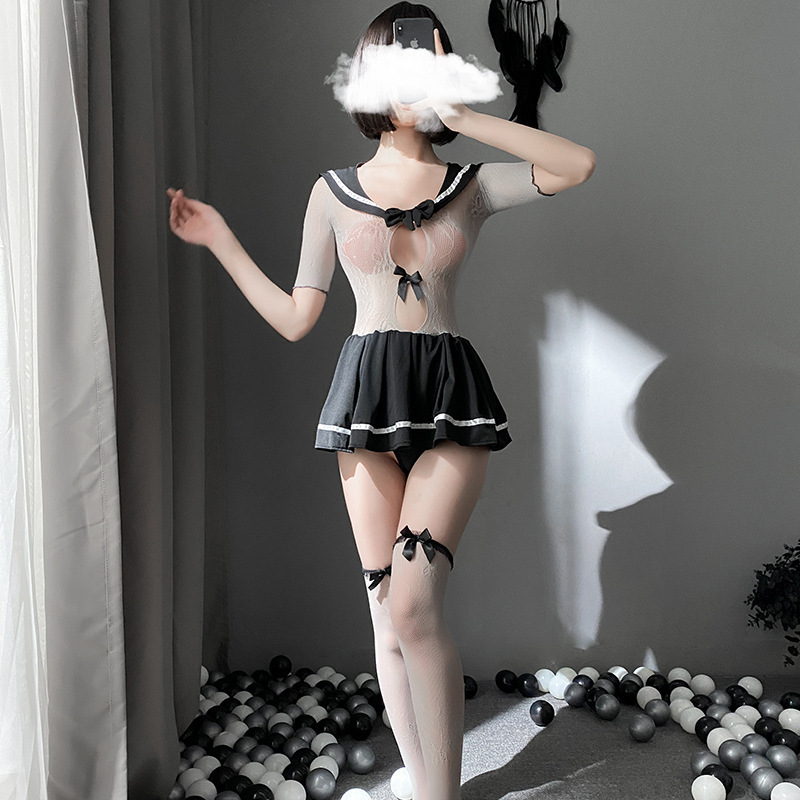 网袜夏季新款网红风情趣内衣JK制服诱惑学生装连体衣丝袜厂家批发|ru