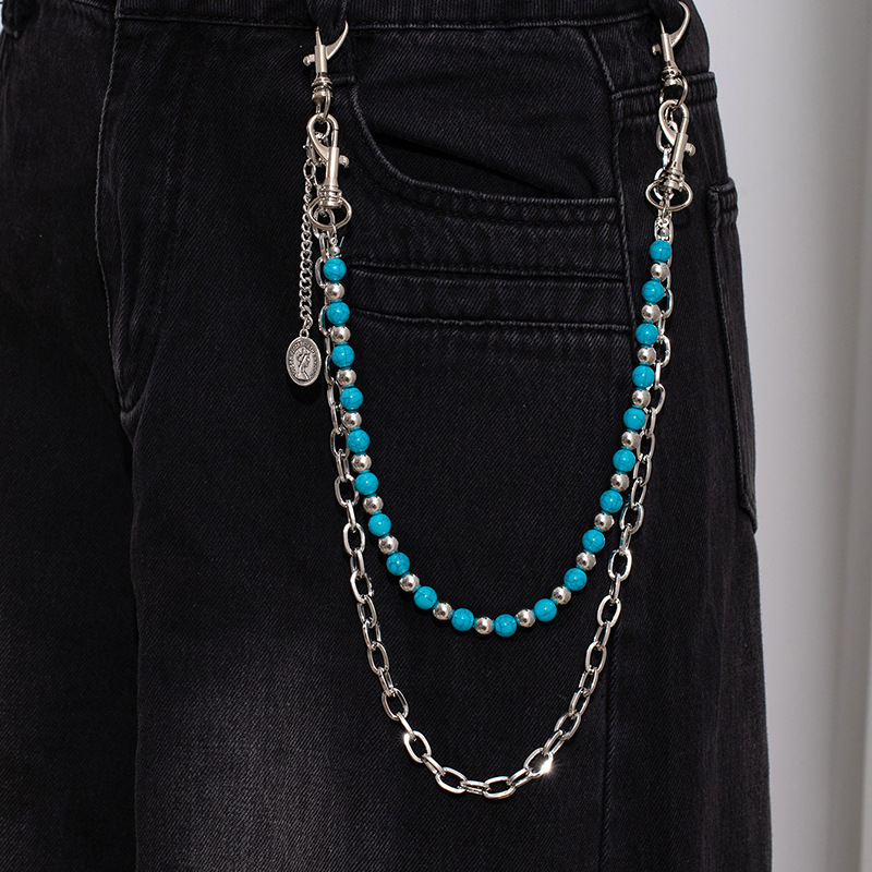 Men's and Women's Punk Hip-Hop Cargo Pants Accessories, Double-Layer Detachable Set, Jeans Chain, Colorful Black Pattern Beaded Waist Decoration Men's and Women's Punk Hip-Hop Cargo Pants Accessories, Double-Layer Detachable Set, Jeans Chain, Colorful Black Pattern Beaded Waist Decoration