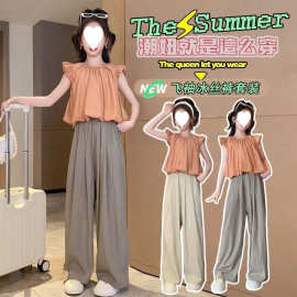 女童套装夏季新款中大童宽松垂感衣服女孩休闲上衣阔腿裤两件套潮