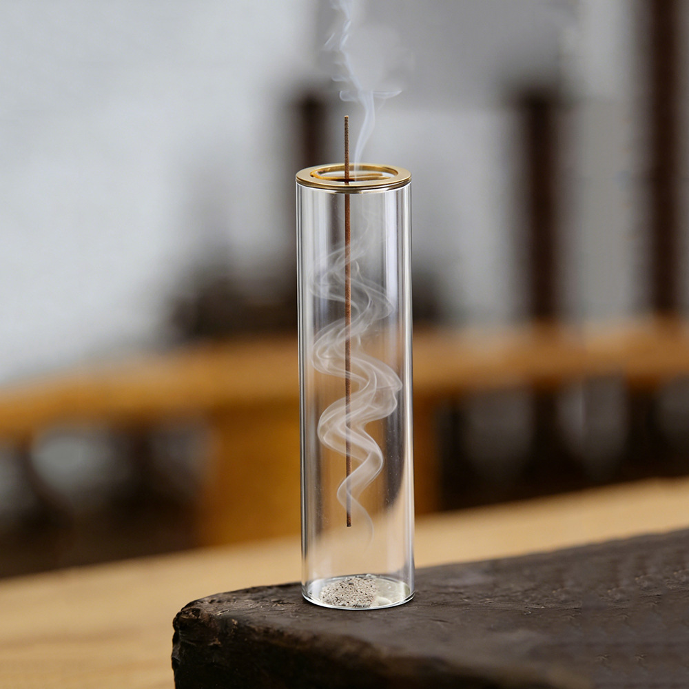 跨境热销五金款香炉倒挂线香夹耐高温玻璃管防火灰瑜伽焚香香器厂