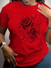 Z 18181 Purple Rose Print T-Shirt ӡ��T�� �W���羳���R�d