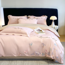 a小清新轻奢全棉被套纯棉长绒棉四件套刺绣被罩花夲床单床上用品4