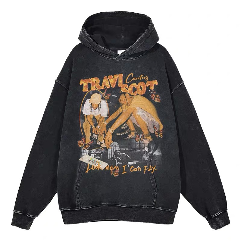 Eminem Travis Scott Tupac XXX American Hip Hop Rap Vintage Imprint Water Washed Hooded Sweater
