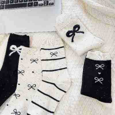 45g Weight Socks Classification Socks Lingerie Type Cotton Fabric Type A Pair Quantity Holiday Occasion Non-Slip Function Bow Knot Pattern Summer Season Women's Gender Sweet Style Sweet Women's Bow Knot Cotton Crew Socks A Pair 5