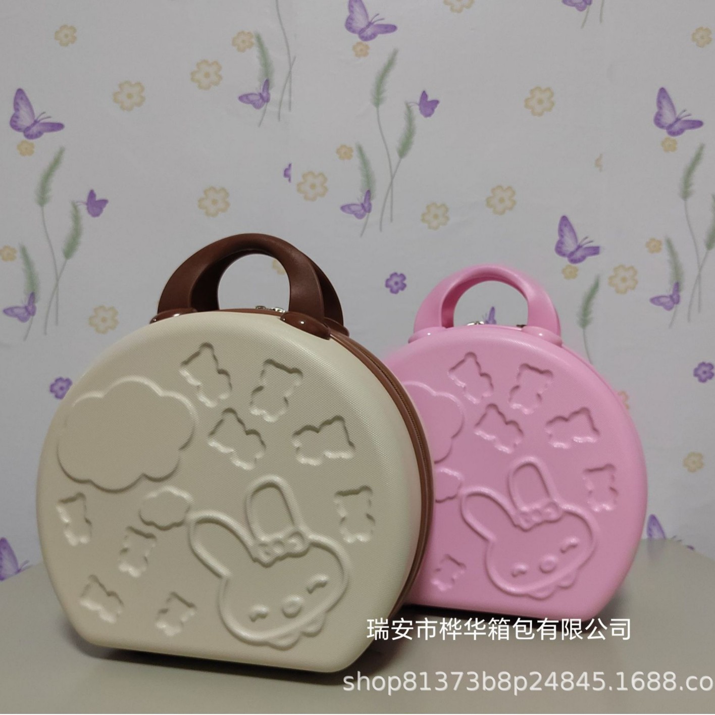 Women's 14-inch hand-held suitcase, mini travel case, cute and lightweight cartoon 3D rabbit combination lock bag