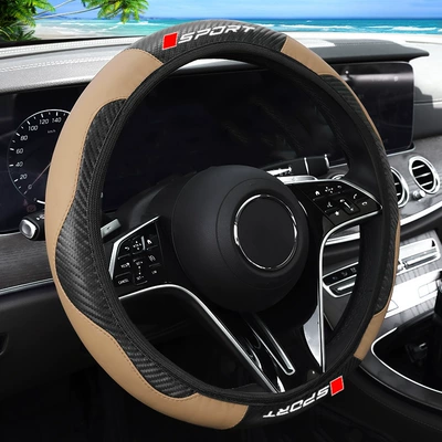 Sporty Lettering, Suitable for All — Steering wheel cover - beige-38cm