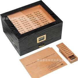 木质雪茄盒双层带抽屉雪茄保湿盒恒温恒湿透明玻璃古巴雪茄展示盒