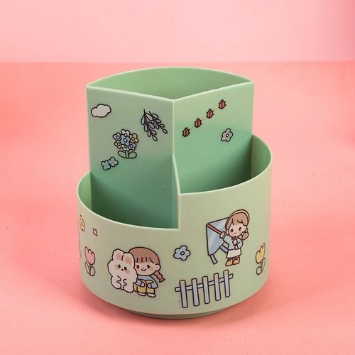 Large-capacity multi-functional rotating pen holder, cute storage box office student desk stationery storage box cartoon