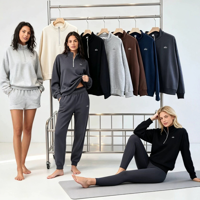 ALO New Kim Ji-soo style half-zip stand-up collar sweatshirt, loose and slimming, pure cotton jacket for men and women, alo cross-border ALO New Kim Ji-soo style half-zip stand-up collar sweatshirt, loose and slimming, pure cotton jacket for men and women, alo cross-border