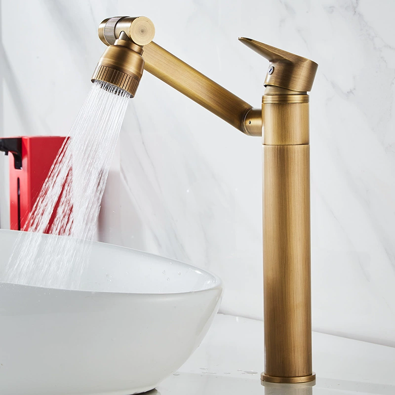 Antique basin full copper water faucet hot and cold can rotate the shampoo bathroom platform on the pot high shower head Chinese style