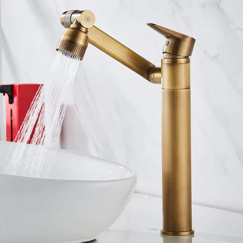 Antique basin full copper water faucet hot and cold can rotate the shampoo bathroom platform on the pot high shower head Chinese style
