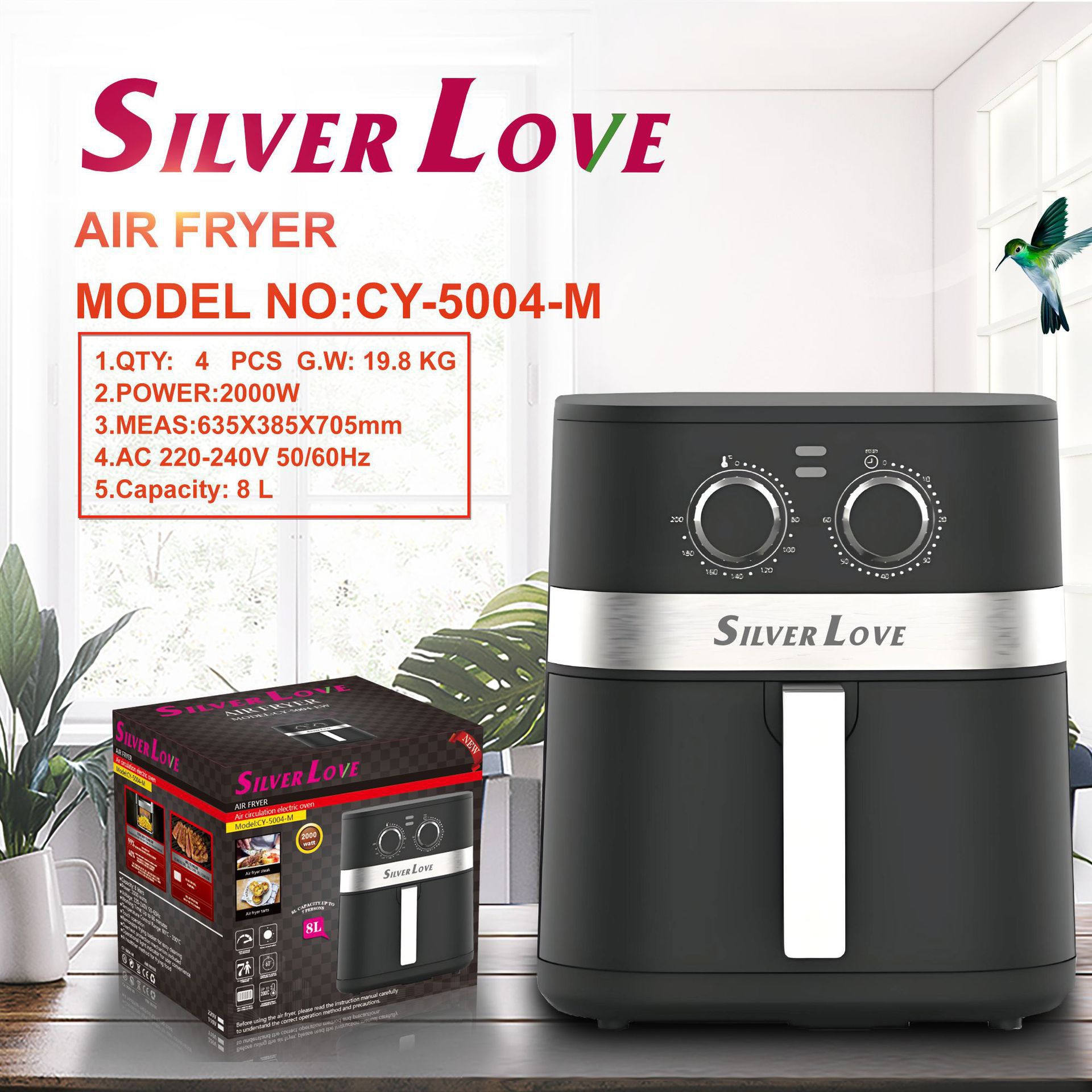 Foreign Trade Export Airfryer Household Air Fryer Electric Fryer Multi-Functional Smart Fried Chicken and Fries 2000W
