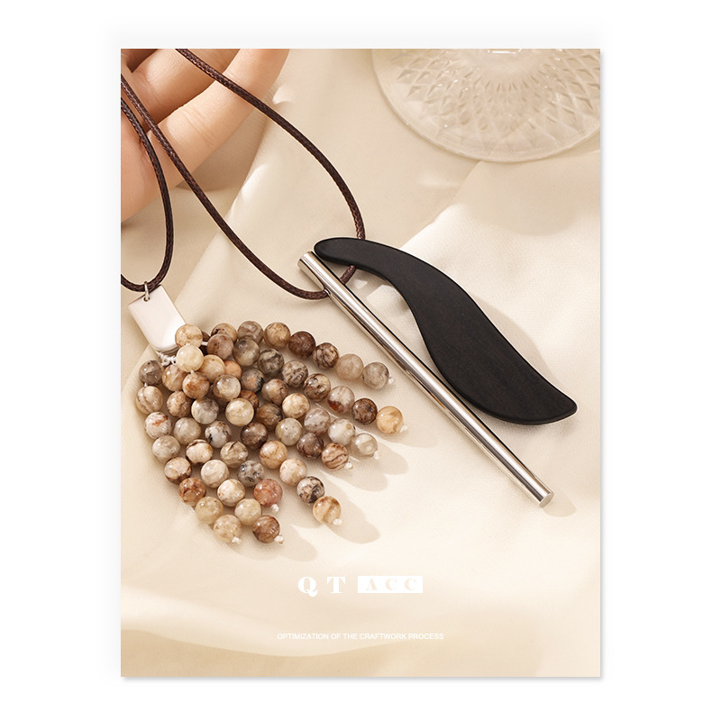 La moda europea y americana transfronteriza alta sensación de cuentas delicadas collares de acero de aluminio para mujeres simple versátil otoño y invierno nuevos adornos image 3