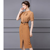 Zhili French retro dress slim waist 2021 new summer bubble sleeve tie bow tie mid length skirt