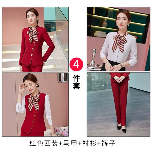 Red trousers, vest, shirt