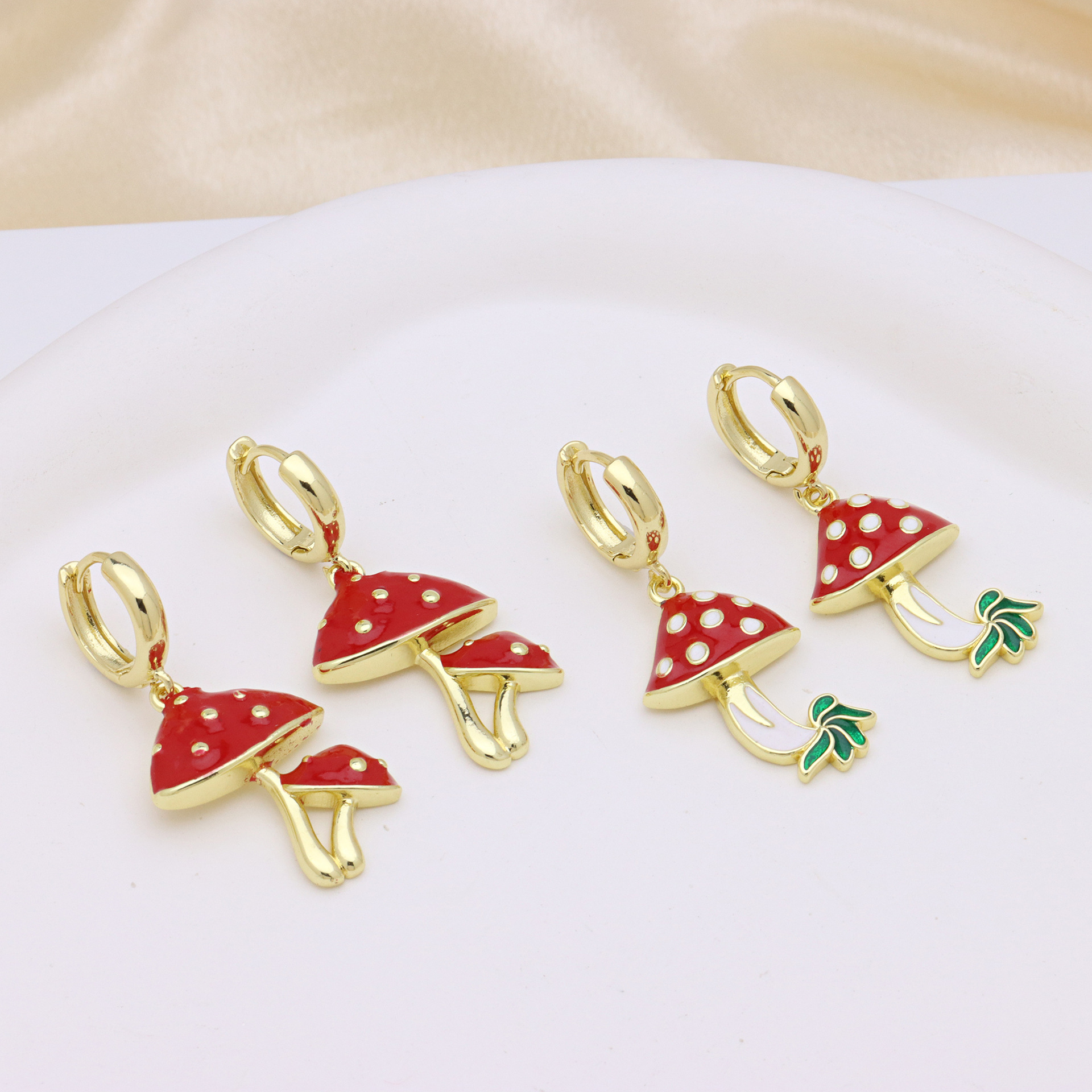 7g Weight Copper Ear Needle Material 18K Gold Plated Plating Material Charm Sleeper Hoop Earrings, Drop Earrings Classification 1 Pair Quantity Casual, Daily Occasion Copper Material Cherry, Mushroom Pattern Women's Gender Enamel, Plating Design Sweet Style 1 Pair Sweet Cherry Mushroom Enamel Plating Copper 18K Gold Plated Drop Earrings 2