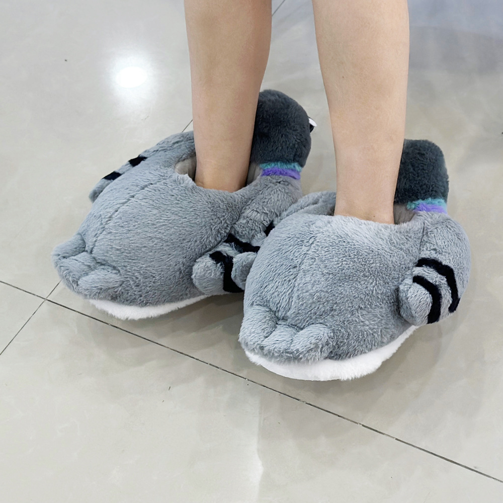 跨境新品Gray Dove Plush Slippers鸽子拖鞋 毛绒玩具玩偶公仔