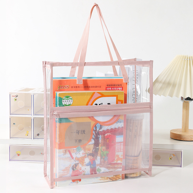 高品質 PVC 透明ドキュメントバッグ二層ポータブル収納袋シンプルな大容量高校入試バッグ卸売|undefined