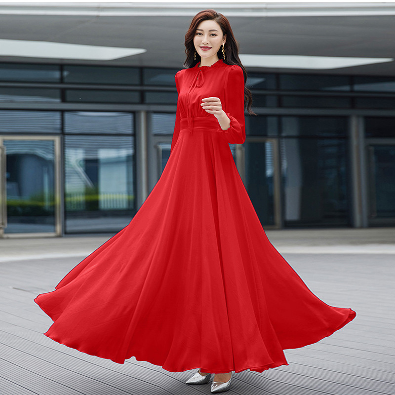 2025 Spring and Autumn New Long Sleeve Long Chiffon Dress Travel and Vacation Beach Long Skirt over the Knee Swing Skirt 2025 Spring and Autumn New Long Sleeve Long Chiffon Dress Travel and Vacation Beach Long Skirt over the Knee Swing Skirt