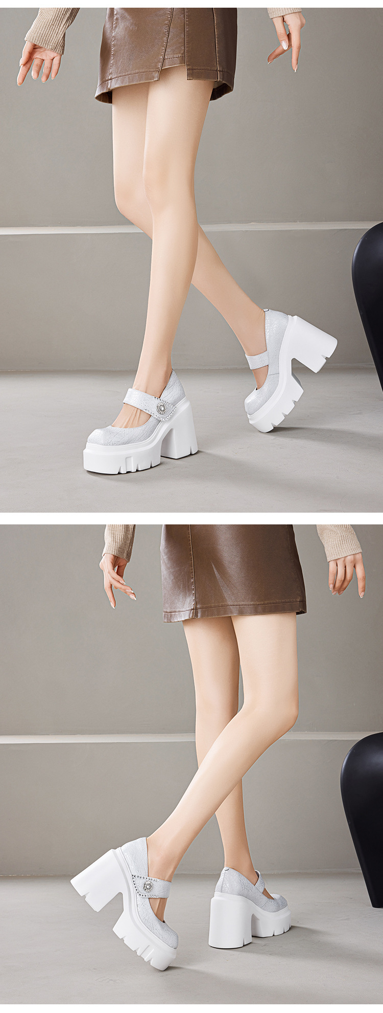 Giày Mary Jane nữ da thật gót cao 12 cm đế dày phong cách Pháp — màu đen chi tiết 7