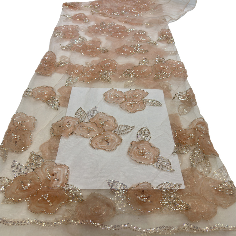 Fábrica de flores en stock sequinilla tela bordada tridimensional transpirable hueco hermoso vestido de boda vestido de moda vestido ligero image 9