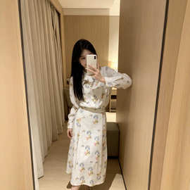 南油女装2026春夏季新款暗纹蝴蝶结衬衫＋高腰A半裙碎花套装女