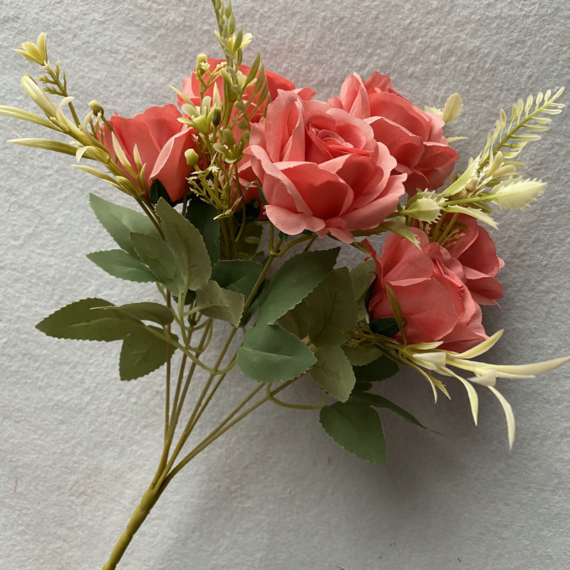 7 horquilla primavera simulación rosa flor falsa venta al por mayor interior flores secas arreglo floral decoración floral boda simulación flor