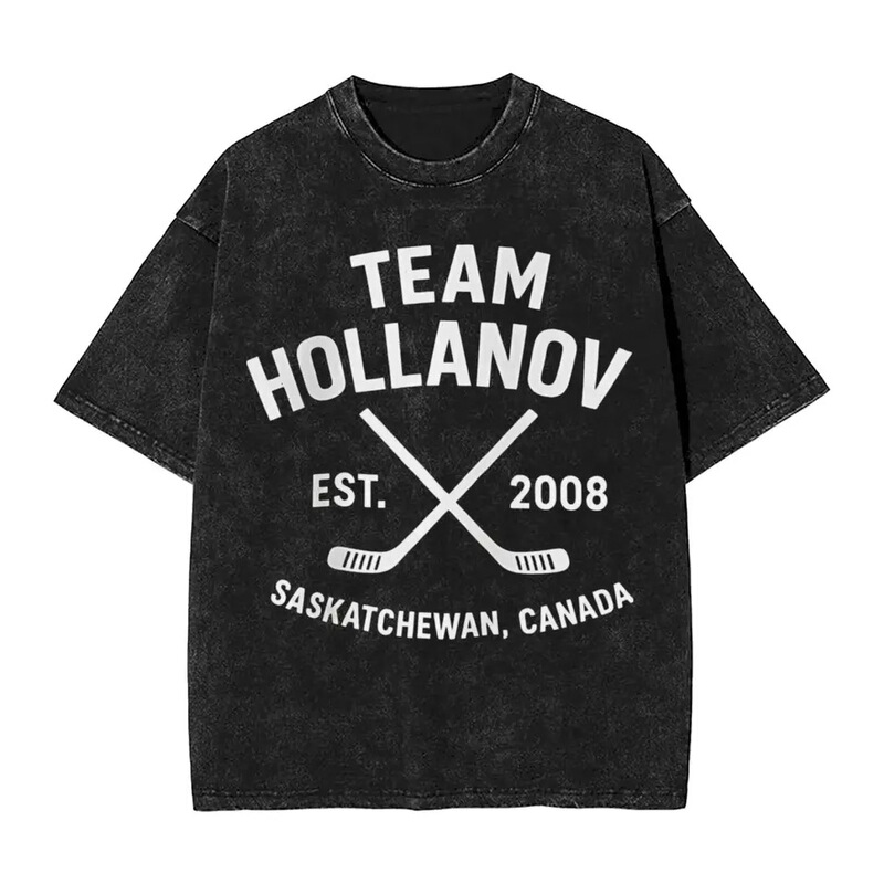 Washed T-Shirt Hollanov Hockey Romance T-Shirt Oversized Intense Competition Streetwear 100% Cotton Graphic