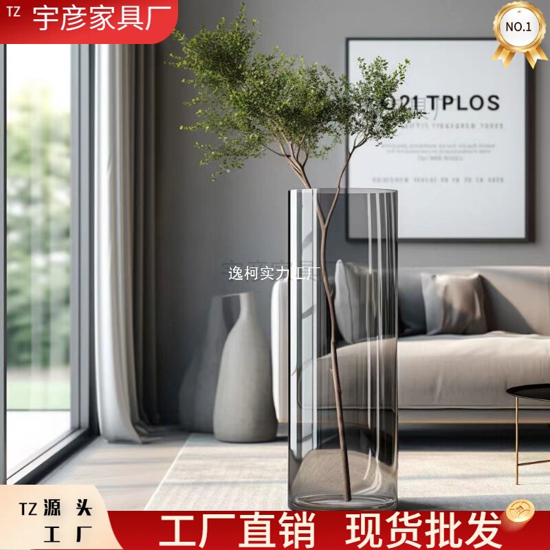 床置きストレート大型富竹ガラス花瓶透明転送竹花瓶リビングルーム富竹水耕装飾品|undefined