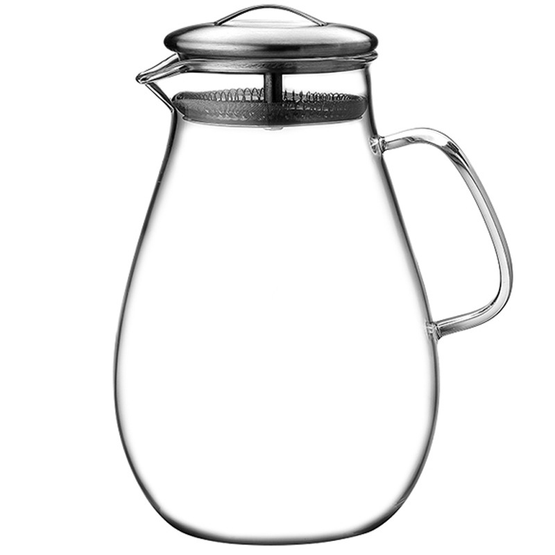 Olla de gota de agua de vidrio con alto contenido de borosilicato de gran capacidad, olla de bebida fría de jugo de vidrio transparente para el hogar, botella de agua fría con tapa de acero inoxidable