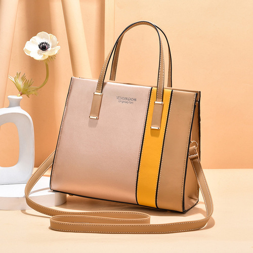 [Shichen Women's Bag] Contrast Color Western Style Women's Handbag  New Large Capacity Mom Bag Single Shoulder Crossbody Bag