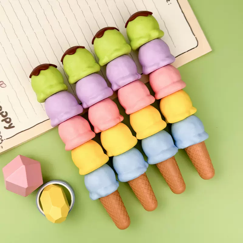 KOMI创意冰淇淋蛋筒荧光笔批发马卡龙色系卡通学生绘画标记手账笔