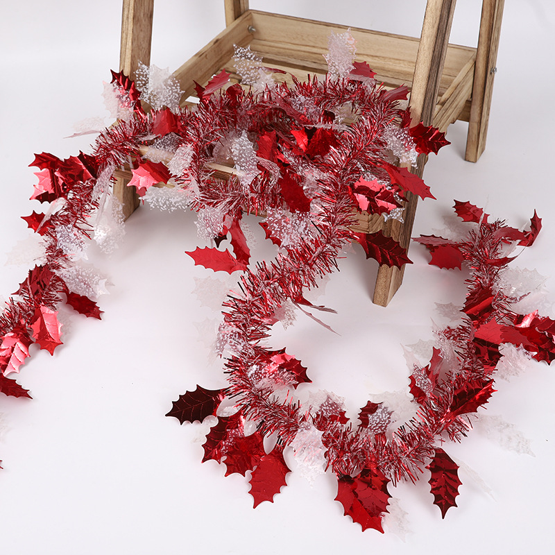 Transfronterizo de lana de Navidad tira de decoración de vacaciones árbol de Navidad adornos verde oscuro borde blanco hoja colgante decoración tira de color 2 M