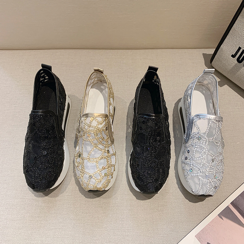 Άνοιξη και φθινόπωρο Pro Style Καλοκαιρινό Διχτυωτό Μονά Παπούτσια με σφήνα τακούνι με χοντρή σόλα σε χαμηλό τοπ, casual fashion εξωτερικά ενδύματα_voghion.com