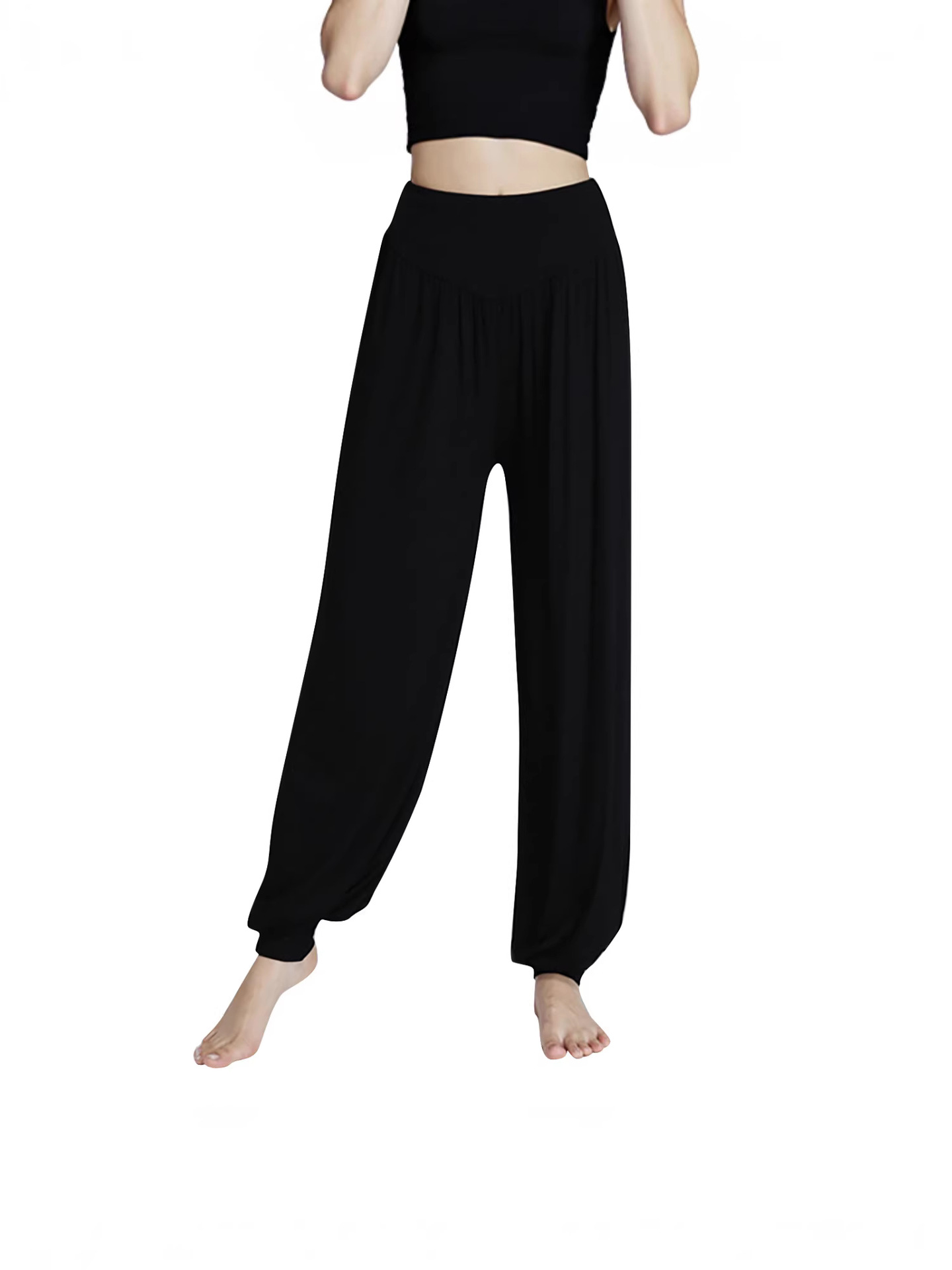 Cross-Border Solid Color Lightweight Yoga Sports Dance Fitness Cuffed Lantern Pants Qm-26006