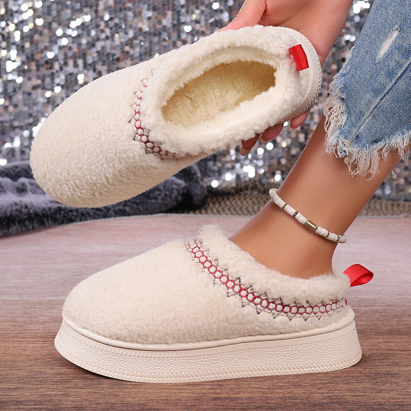 Vastag talpú báránygyapjúból készült, szélálló, téli, baotou félpapucs, női, új, csipkés, gyapjas, hótaposós, pamut papucs_voghion.com