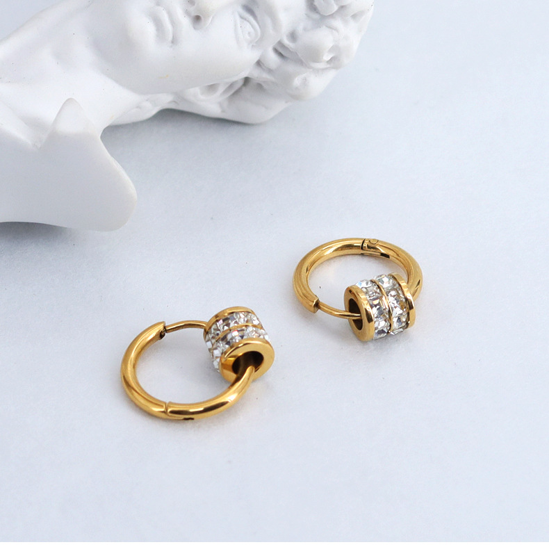 Fashion Round Titanium Steel Inlay Zircon Hoop Earrings 1 Pair