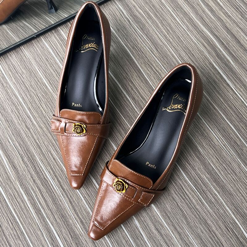 Retro high-heeled shoes with thin heels and small square toe, women's casual work leather shoes, women's shallow single shoes, comfortable Retro high-heeled shoes with thin heels and small square toe, women's casual work leather shoes, women's shallow single shoes, comfortable