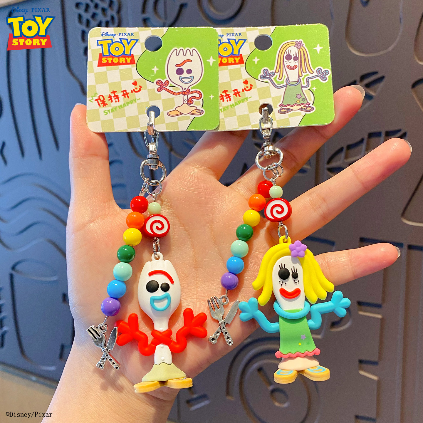 Authentic Toy Story knife and fork series pendants, cartoon quirky dolls, bag accessories, car keychains
