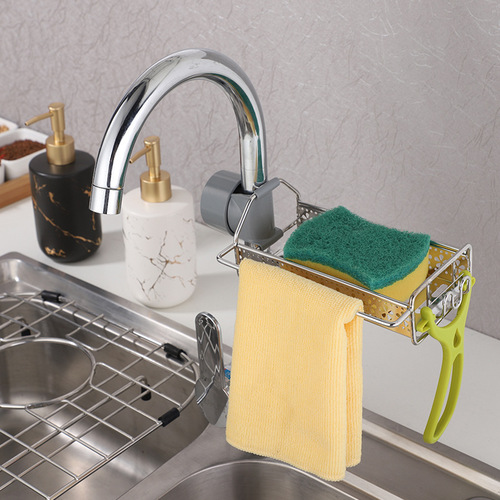 Square tube flat faucet storage rack household pool sponge drain hanging basket kitchen storage rack 304 stainless steel