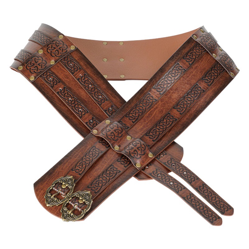 Estilo nórdico vikingo en relieve cinturón ancho europeo medieval retro cintura sello Caballero estilo cinturón transfronterizo Venta caliente