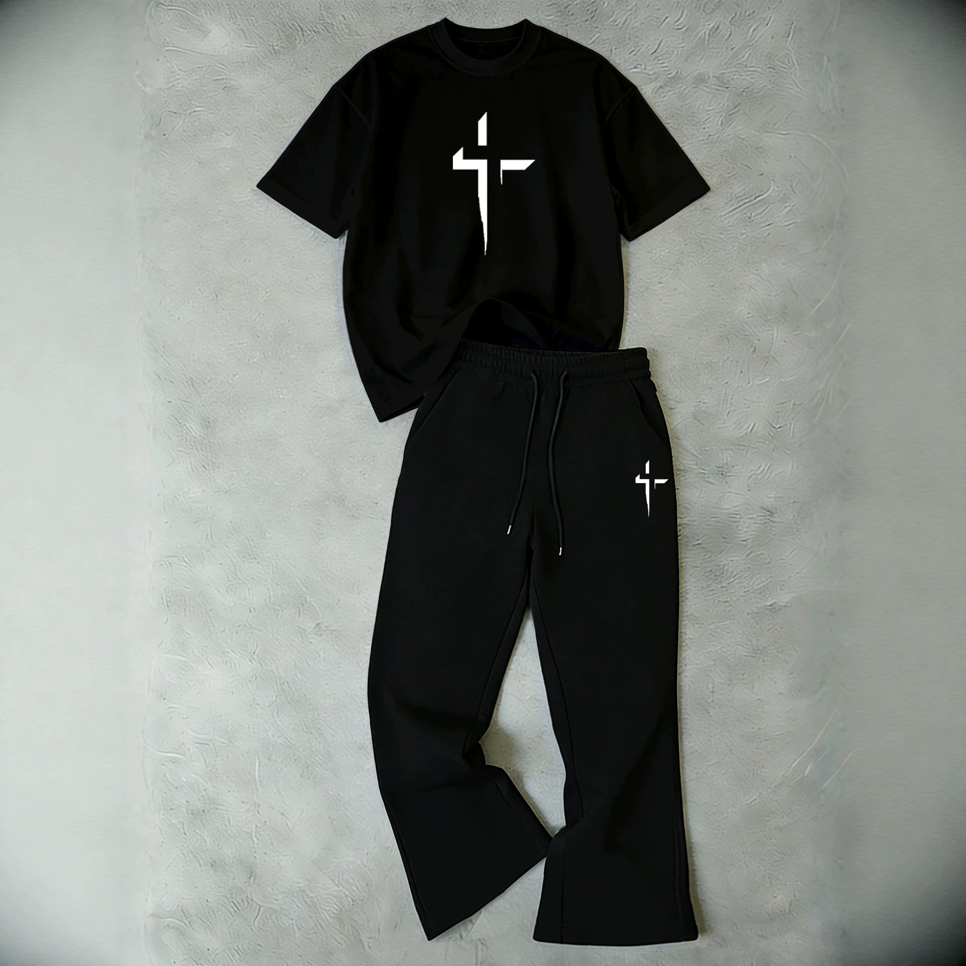 2026 New Unisex Simple Casual Sports Suit: Versatile Crew Neck T Shirt + Sweatpants Two Piece Set For Everyday Wear_viptrois.com