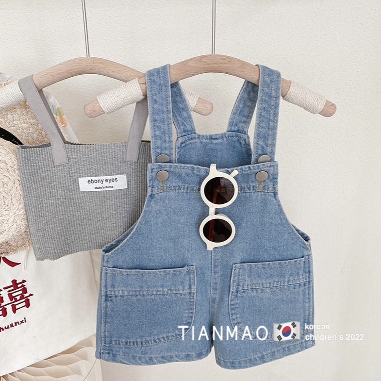 Girls' Denim Suspender Shorts Korean Children's Wear Loose Shorts for Boys and Girls Baby Women's Casual Pants for Summer