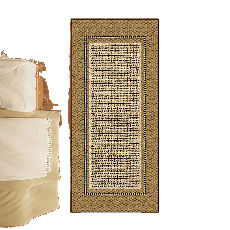 Vintage-Teppich im nordischen Boho-Stil mit minimalistischen Streifen, rechteckige Fußmatte für Schlafzimmer und Bett._voghion.com