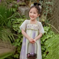 Новое летнее платье Hanfu для девочек с короткими рукавами в древнем стиле, вдохновленное феями, улучшенное детское платье Ruqipu, тонкий стиль.